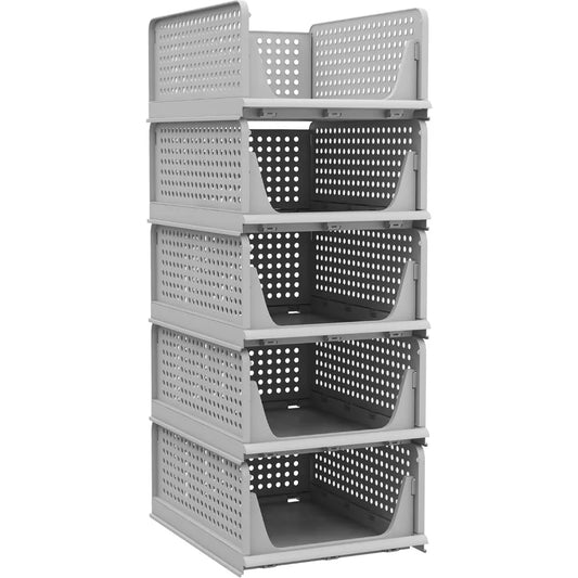 5 Pack Folding Closet Organizers Stackable Plastic Drawer Storage Bins