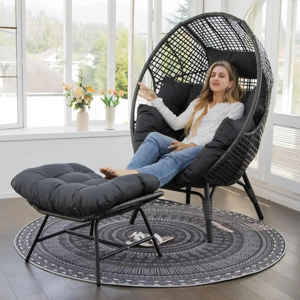 Cozy Patio Egg Chair with Ottoman Indoor Outdoor Lounge Chair 440lbs