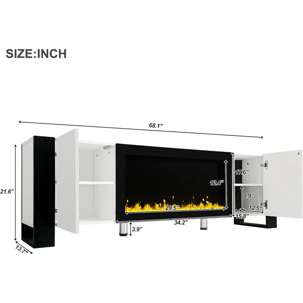 Modern Fireplace TV Stand with Electric Fireplace and Storage Cabinet