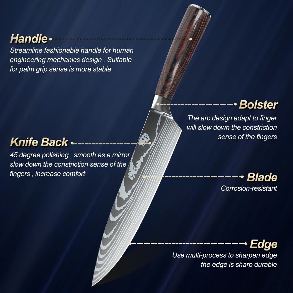 Chef Knife Set Japanese Damascus Steel Kitchen Knives Professional 1-10PCS