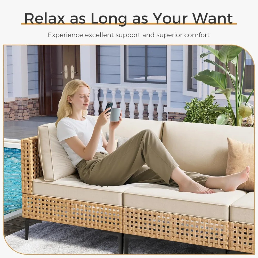 7-Piece Wicker Outdoor Patio Furniture Set with Coffee Table Sectional