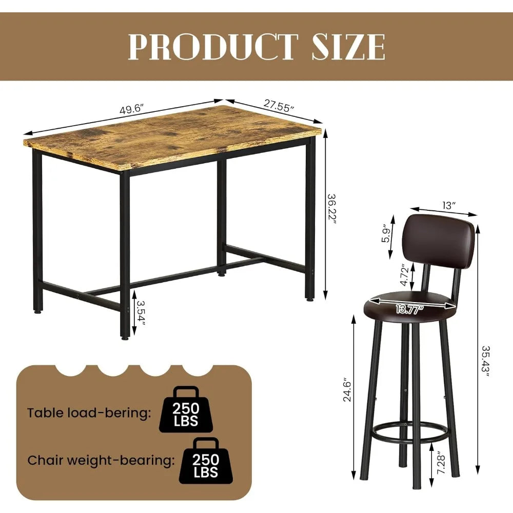 7-Piece Modern Dining Table Set with 6 PU Leather Bar Chairs