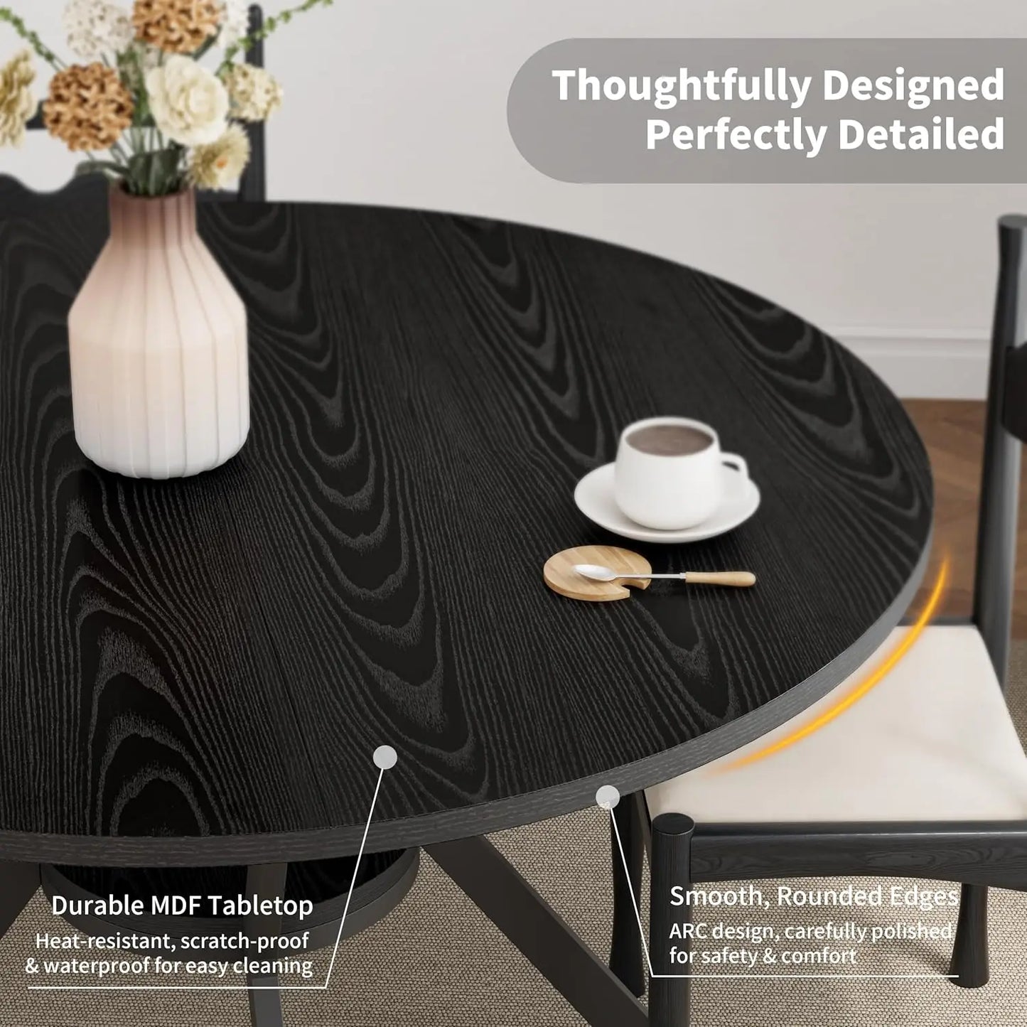 Round Kitchen Dining Table for 4 with Storage Rustic Mid Century Modern