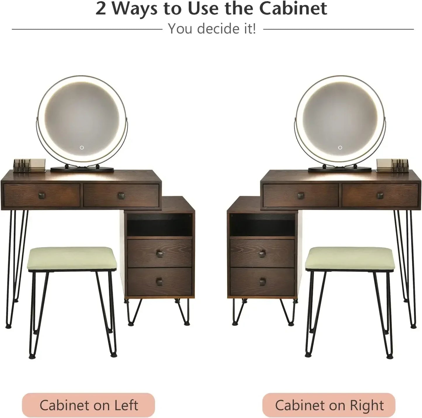 Ljustra Wooden Vanity Set with Lighted Mirror and Storage Stool