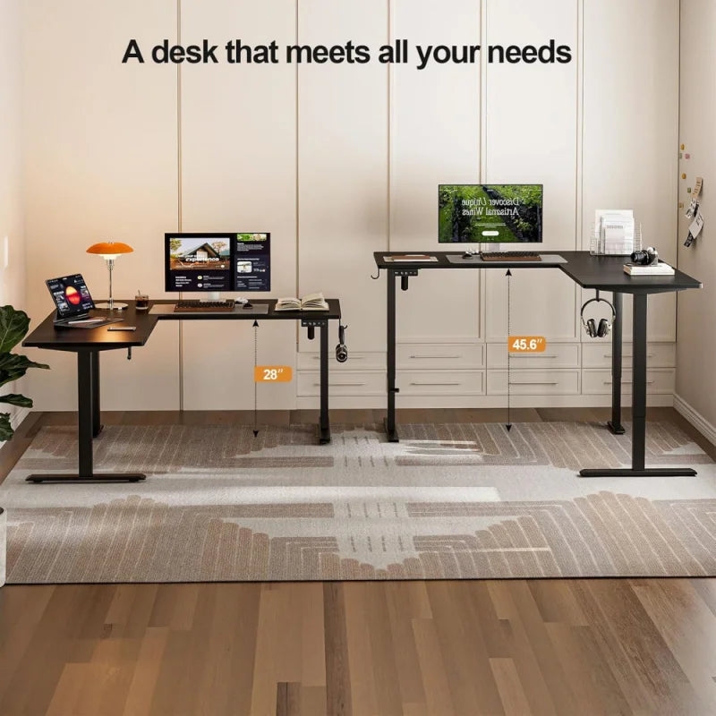 L Shaped Electric Height Adjustable Standing Desk 63x55 Inch Home Office