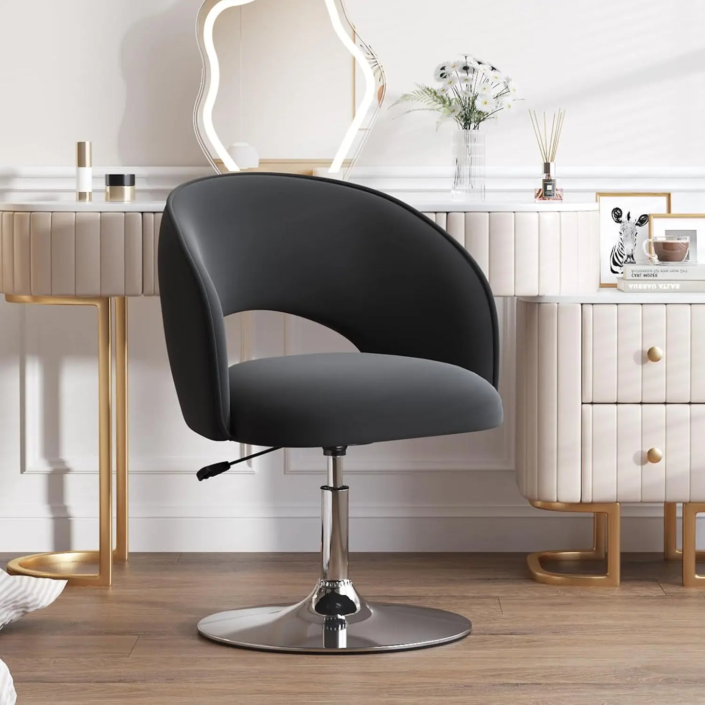 Vanity Chair PU Leather Swivel Accent Chair Adjustable Height Makeup Chair