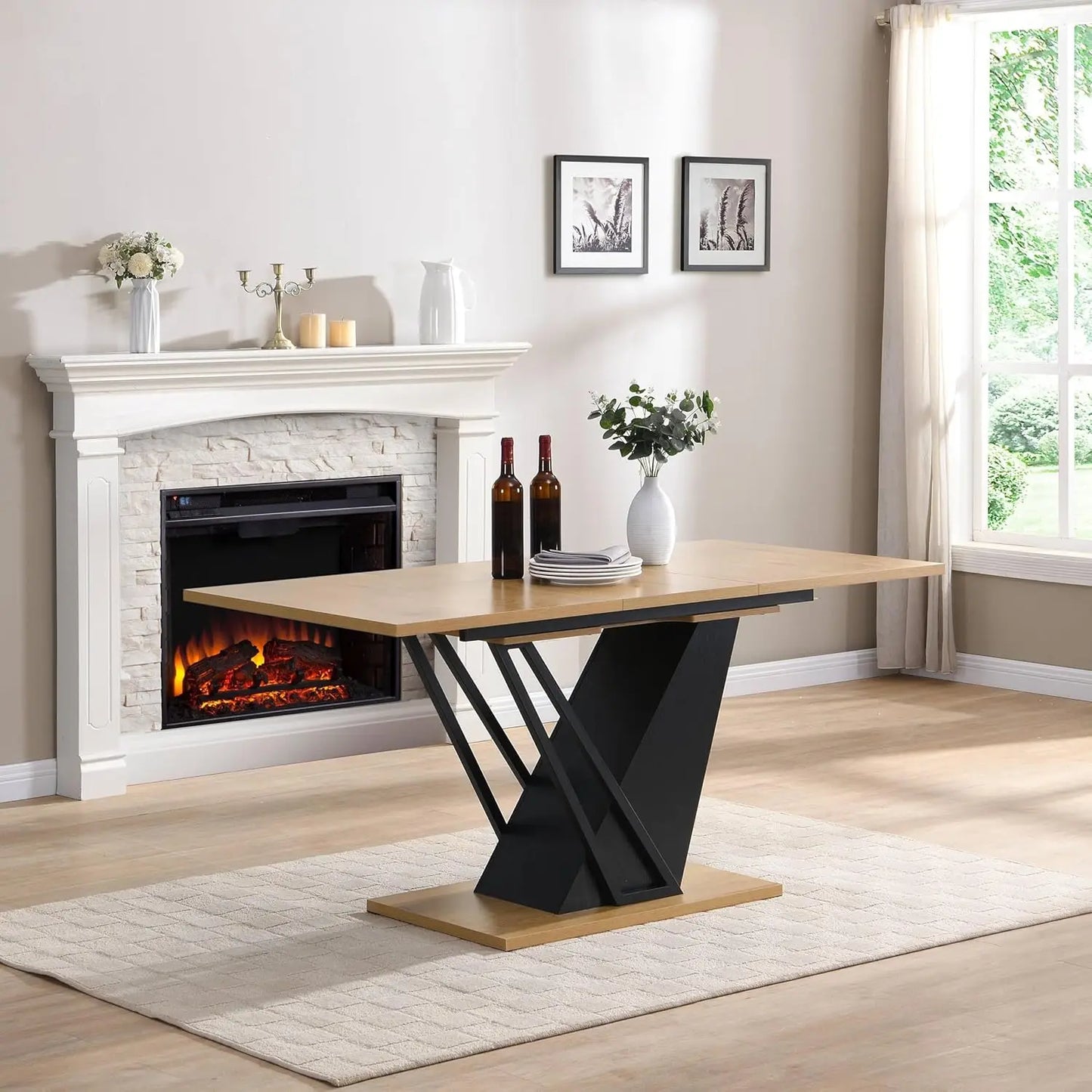 Extendable Dining Table for 4-6 Modern Wooden Rectangular Design