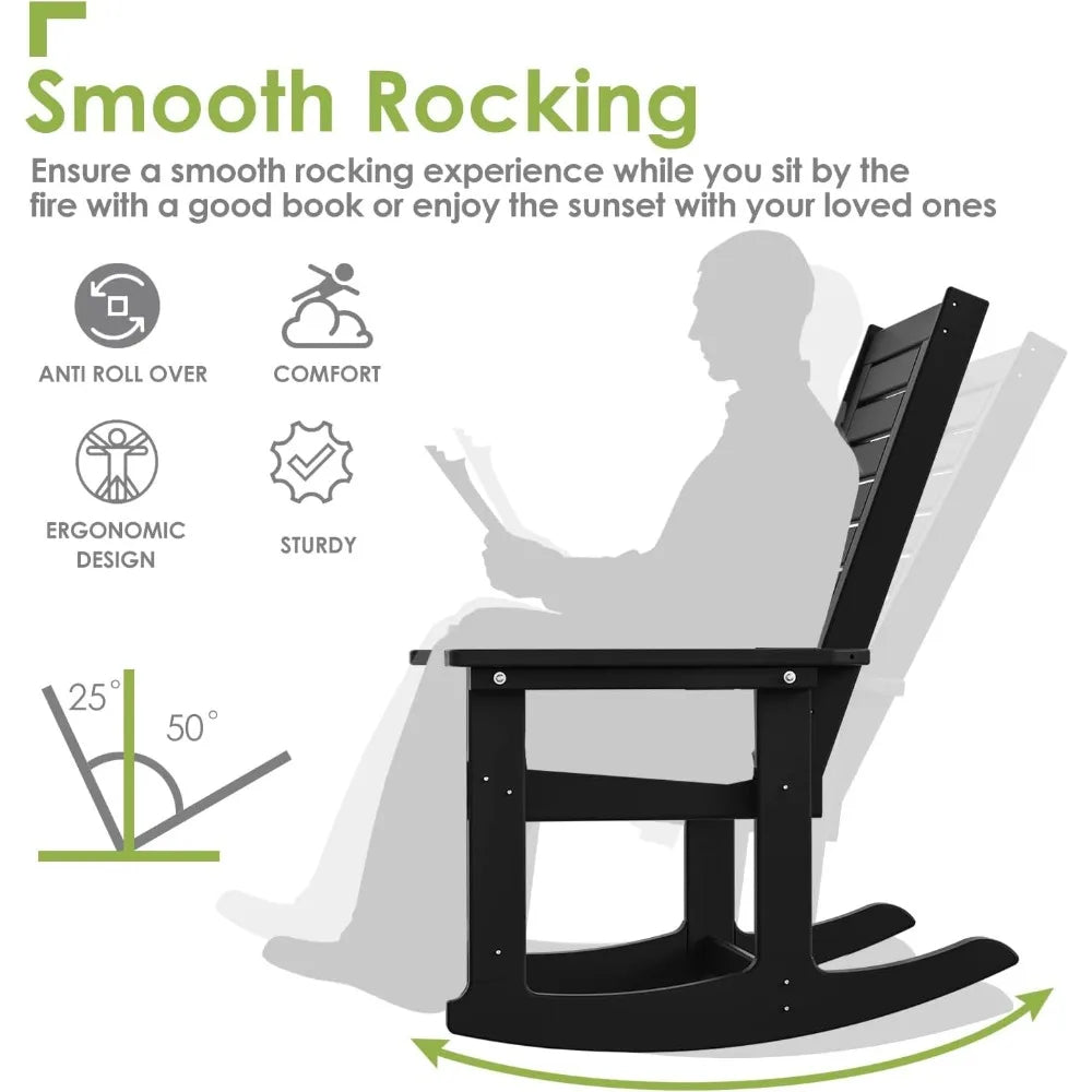 Outdoor Rocking Chair Set 3-Piece with 2 Chairs and Side Table Black