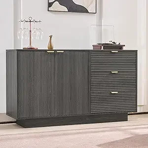 55 Inch Large Fluted Sideboard Buffet Cabinet Modern Storage Table