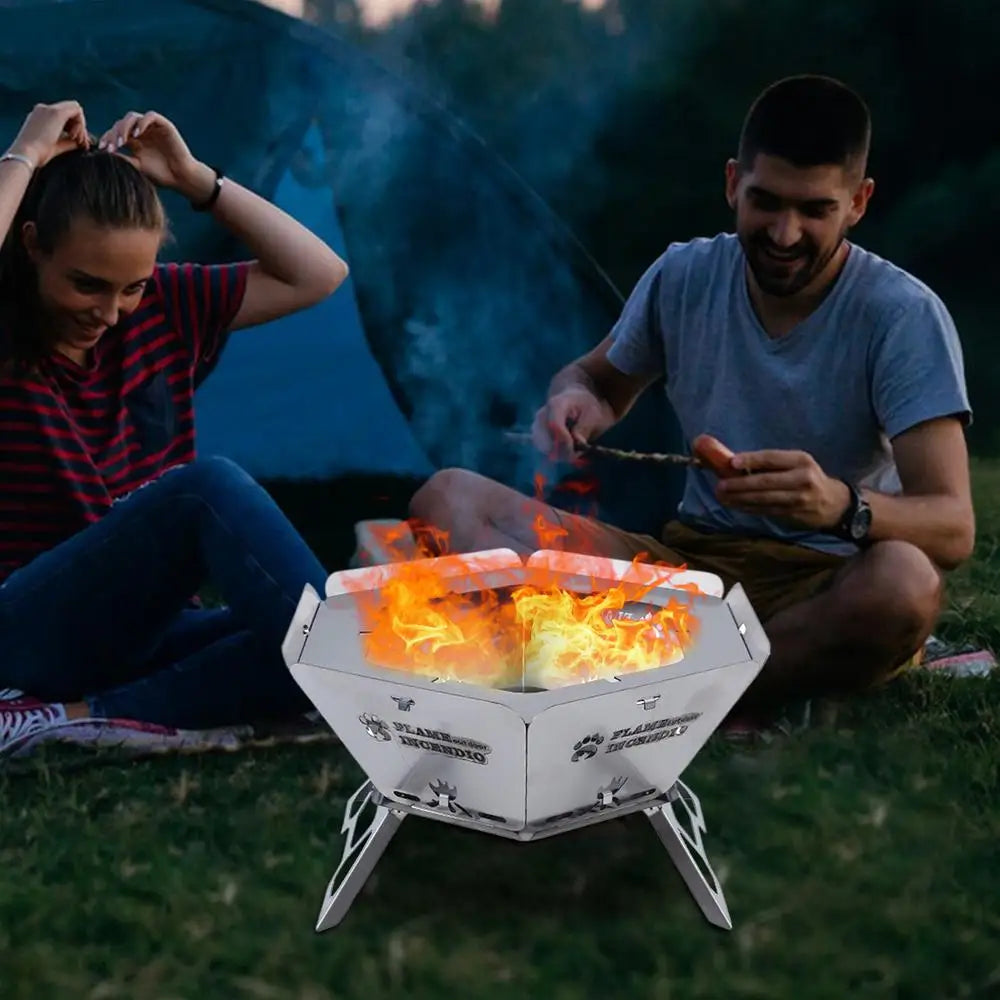 Portable Heavy Duty Fire Pit Grill Barbecue Campfire Hexagonal BBQ