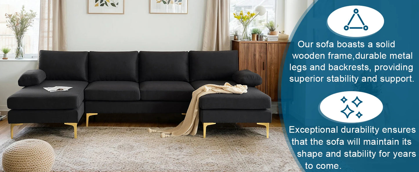 Ljustra U-Shaped 110" Sectional Couch, Modern Style, 5.9" Padding, Assembly Required