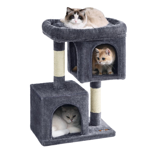 Ljustra Cat Tree 29 Inch Cat Tower Condo with 2 Caves and Scratching Post