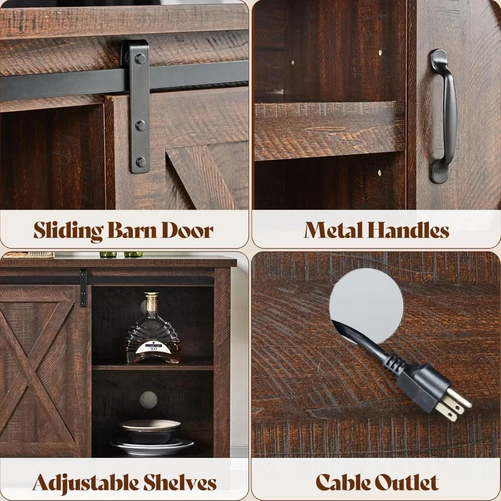 66 Inch Farmhouse TV Stand for 75 Inch TVs with Sliding Barn Door