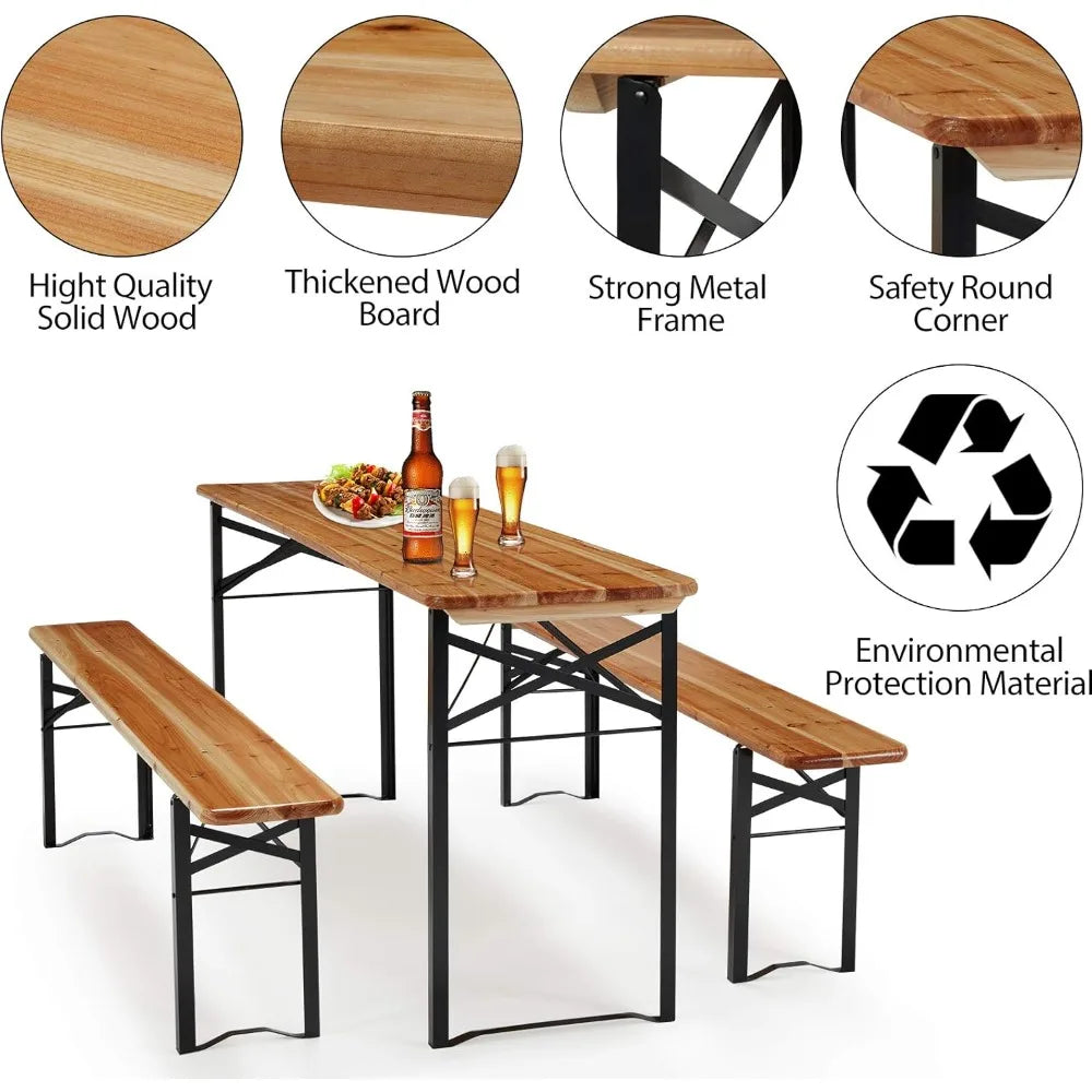 70 Inch Portable Picnic Table Bench Set for Outdoor Dining 6-8 Persons