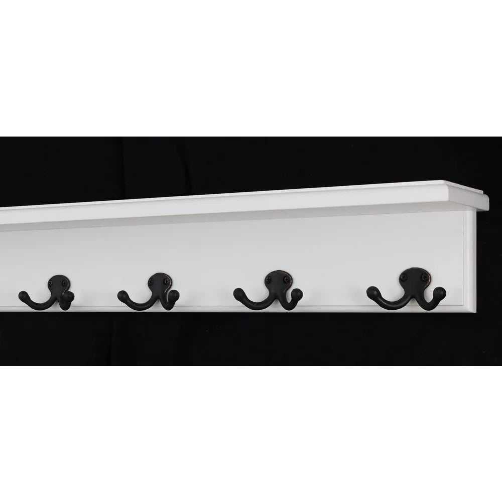 White Shelf Coat Rack with Aged Bronze Hooks Wall Mounted 21 Inch