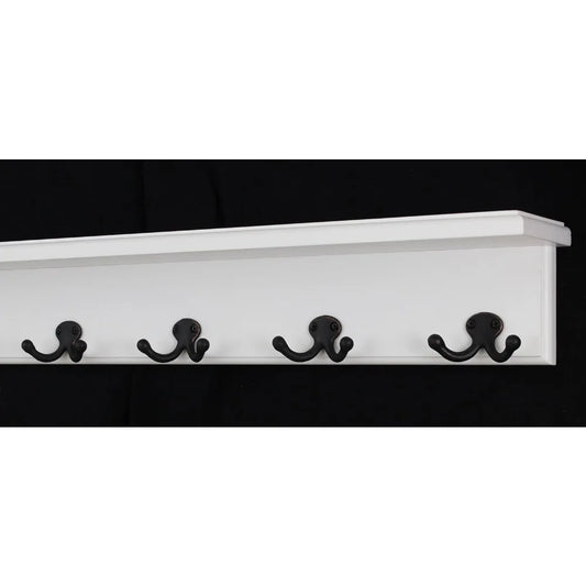 White Shelf Coat Rack with Aged Bronze Hooks Wall Mounted 21 Inch