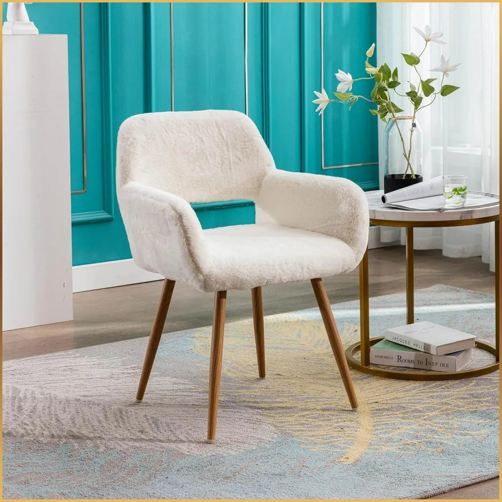 Furry Desk Chair Set of 2 Modern Home Office Armchair Faux Fur