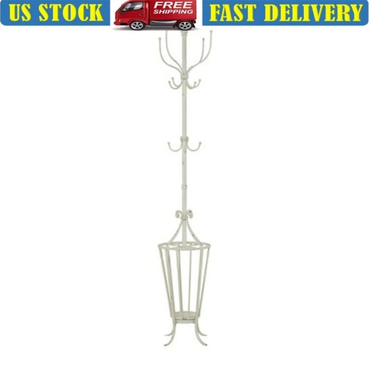 Farmhouse Metal Coat Rack with Umbrella Stand 13 Hooks Freestanding Storage