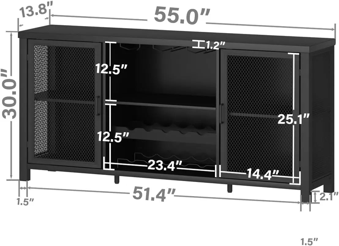 Black Wine Bar Cabinet Coffee Bar Buffet Storage Industrial Style