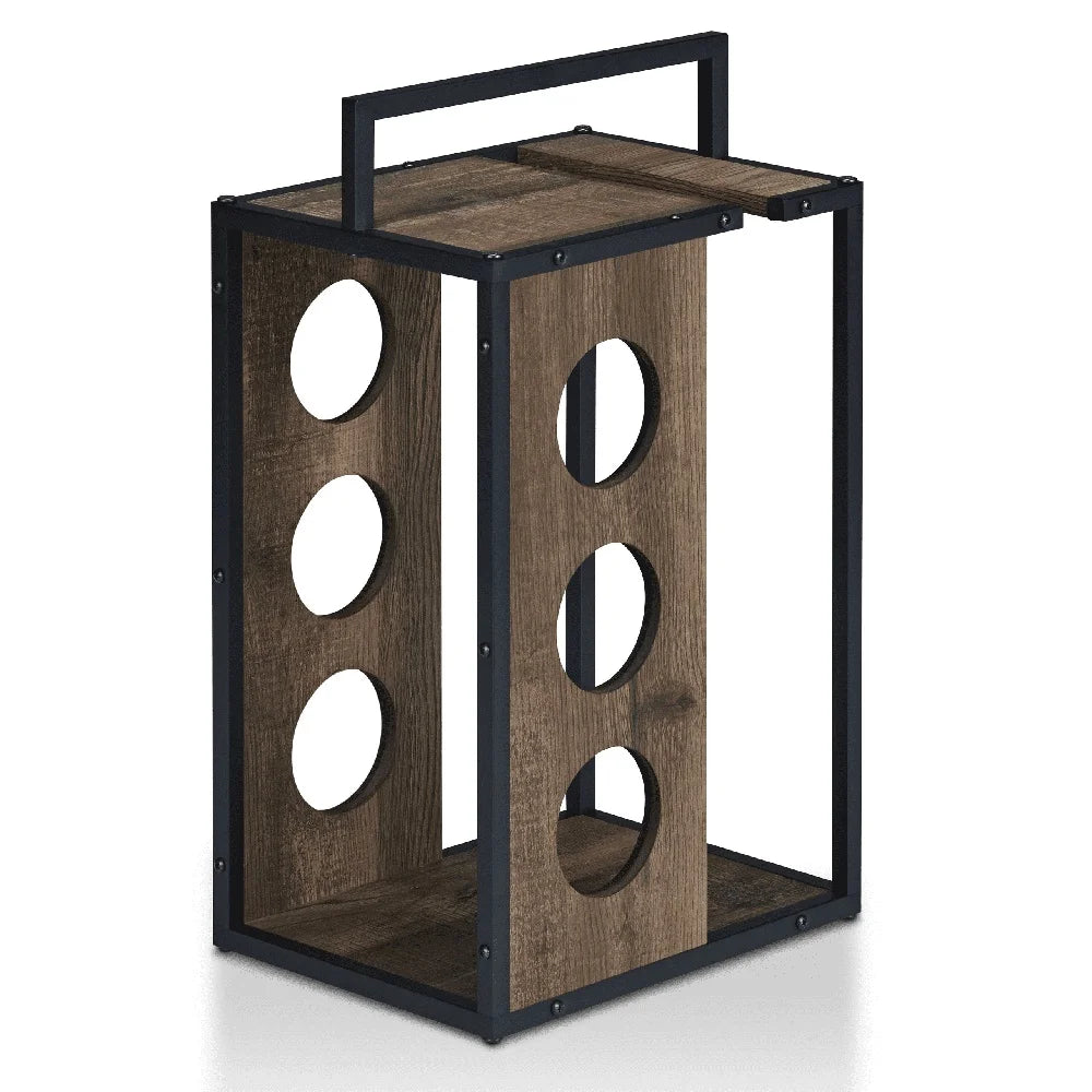 Rustic 3-Bottle Wine Rack with Handle Stemware Holder Compact Design