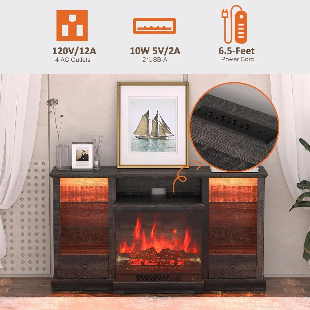 Fireplace TV Stand for 65 inch TV with 3-Sided Electric Fireplace