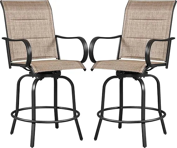 Ljustra 2 Piece Patio Swivel Bar Stools Outdoor Bistro Chairs High Back