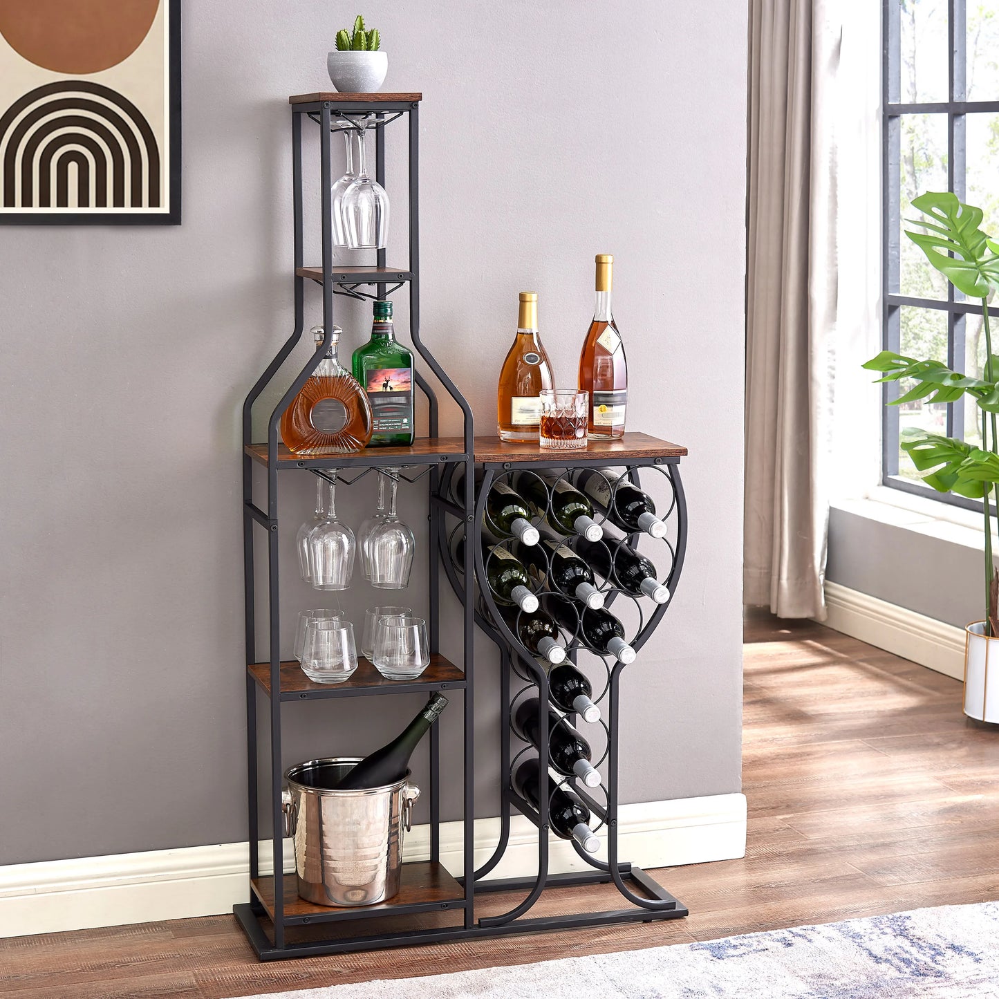 11 Bottle Wine Rack Freestanding 5 Tier with Glass Holder Storage Shelves