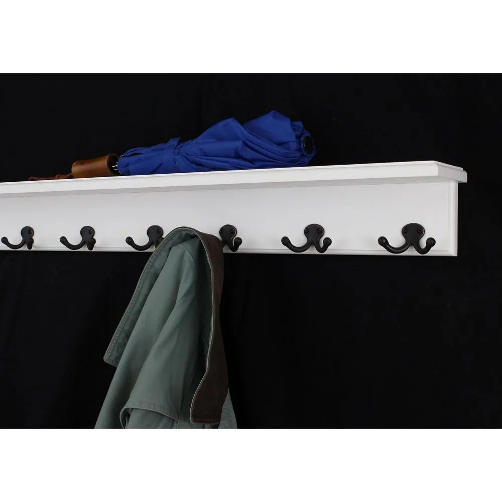 White Shelf Coat Rack with Aged Bronze Hooks Wall Mounted 21 Inch