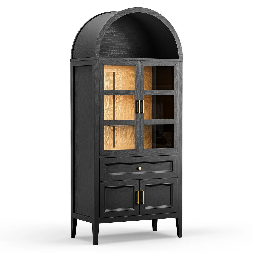 Modern Arched Cabinet with Glass Doors Auto Sensor LED Lights