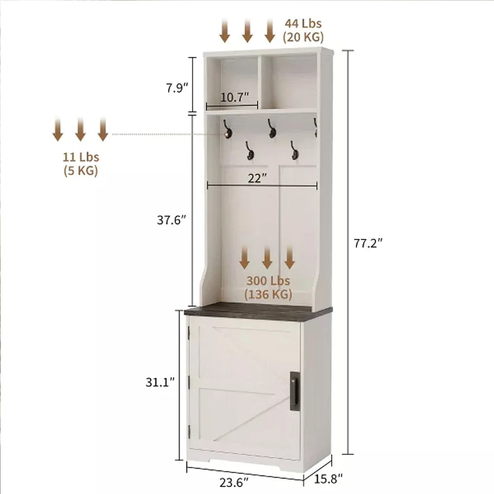 3-in-1 Hall Tree Entryway Bench with Coat Rack and Storage Cubbys