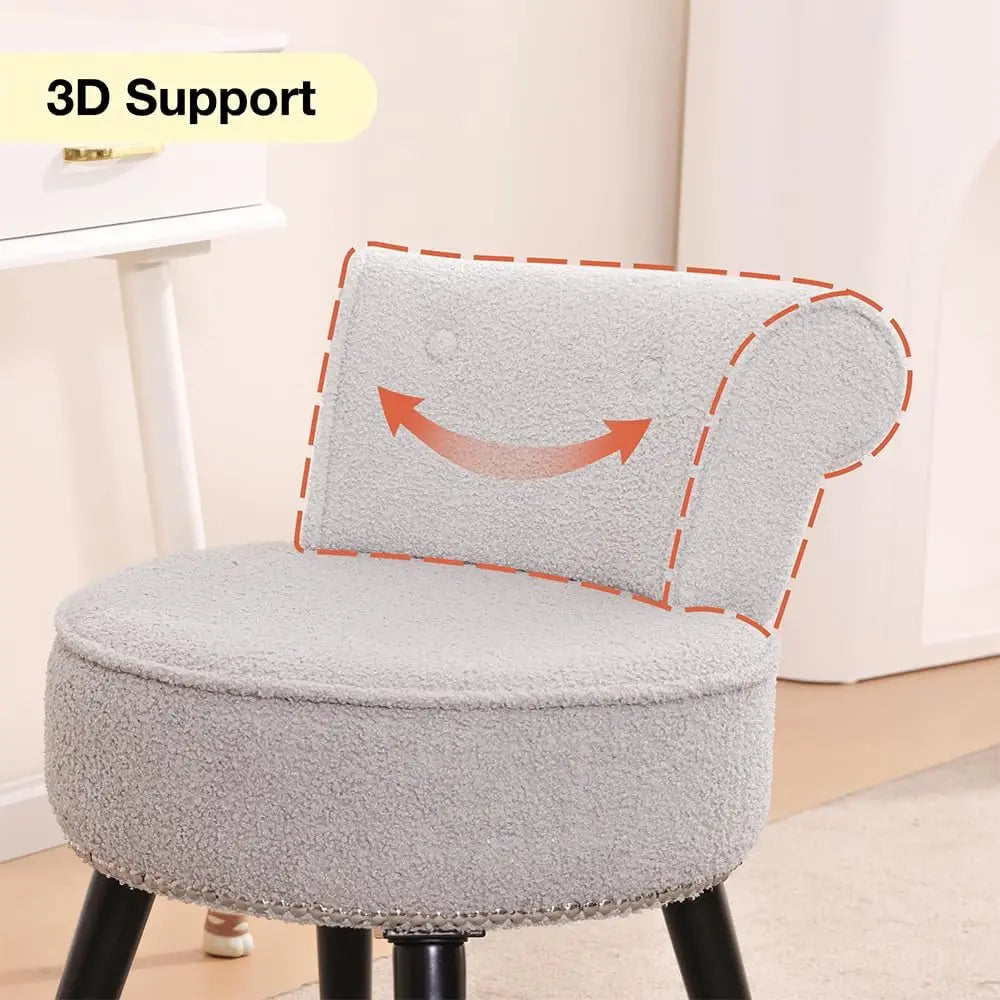 Vanity Chair with Back Tufted Upholstered Makeup Chair Wooden Legs