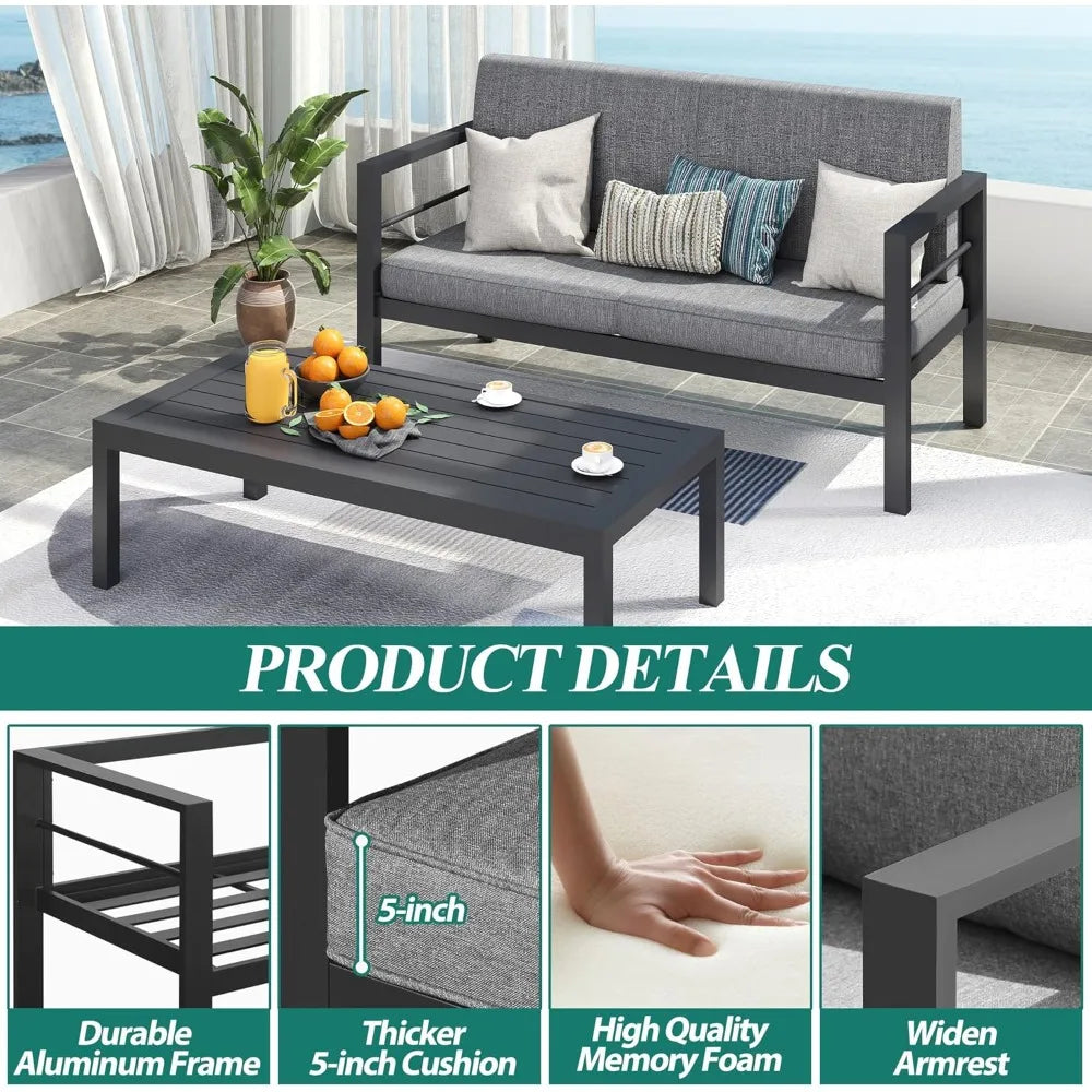 Outdoor Aluminum Sofa Set with Removable Cushions 4 Piece Patio Set
