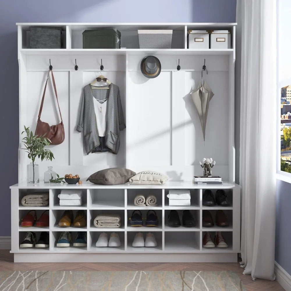 3-in-1 Hall Tree Storage Organizer with Hooks and Shelves for Entryway