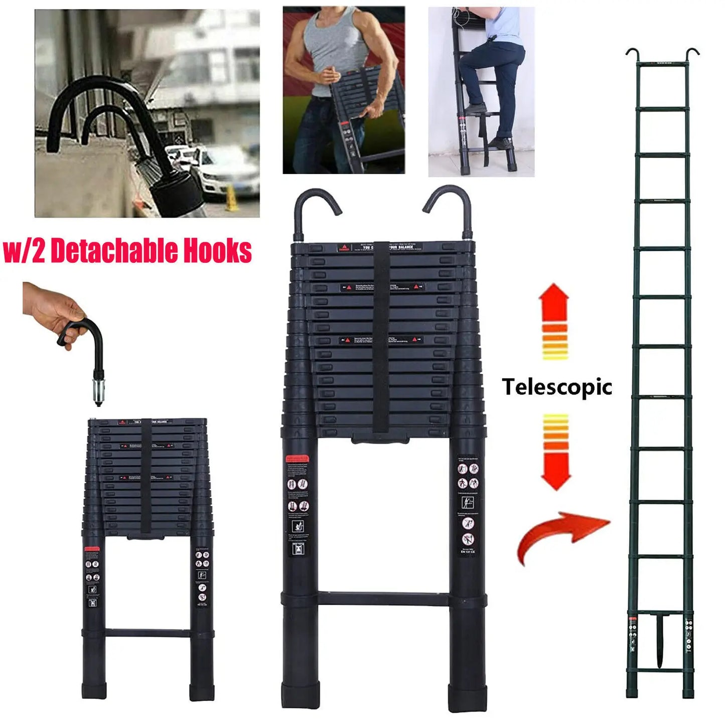 6.2M Heavy Duty Telescopic Ladder Indoor Outdoor Multi-Purpose Use