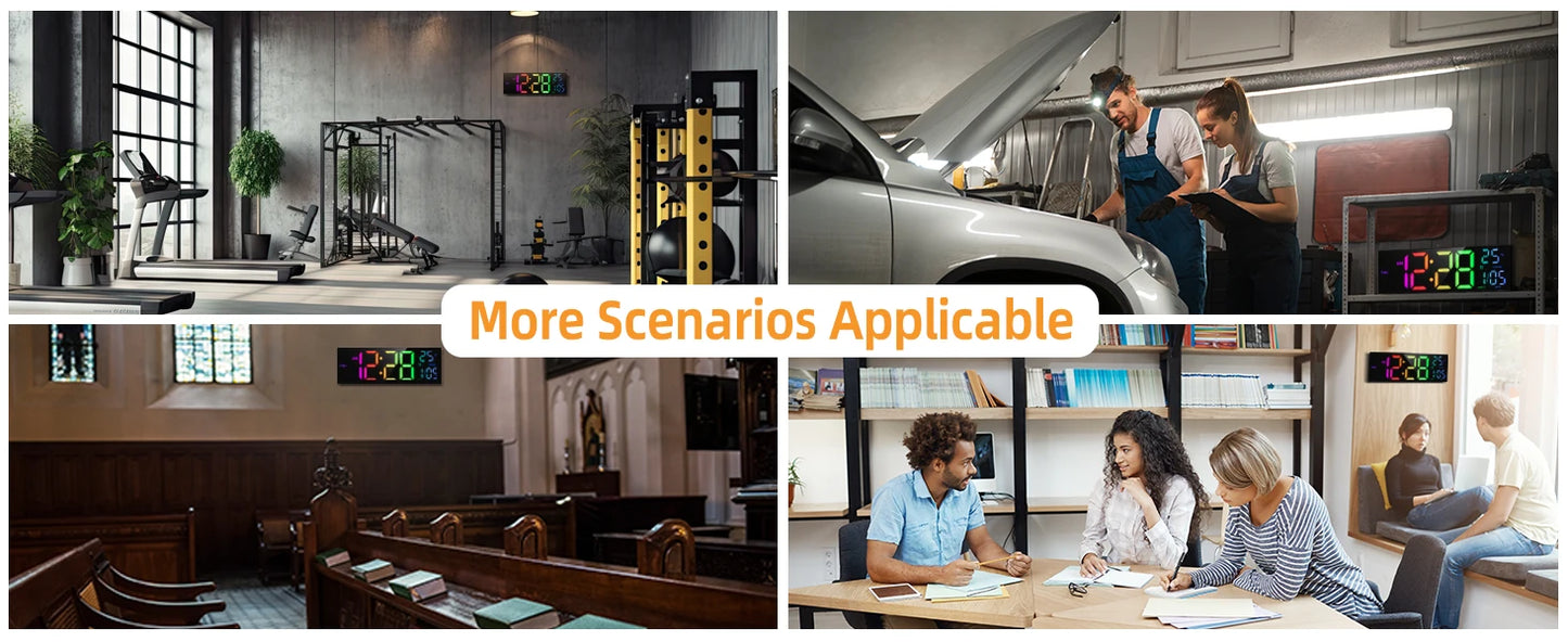 Large Digital Wall Clock LED Display Remote Alarm Temperature RGB