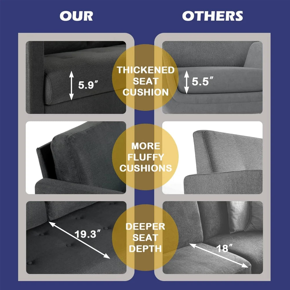 Comfy Loveseat Sofa Small Grey Couch Mid Century Modern Living Room