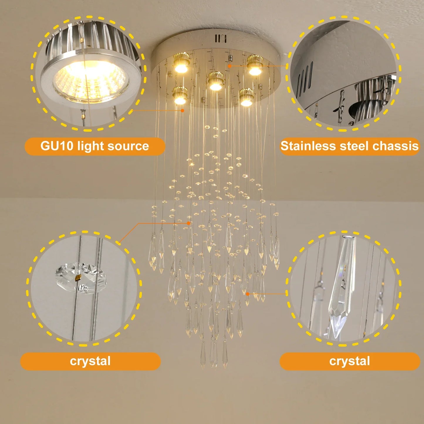Raindrop LED Crystal Pendant Light Modern Chandelier Ceiling Lamp