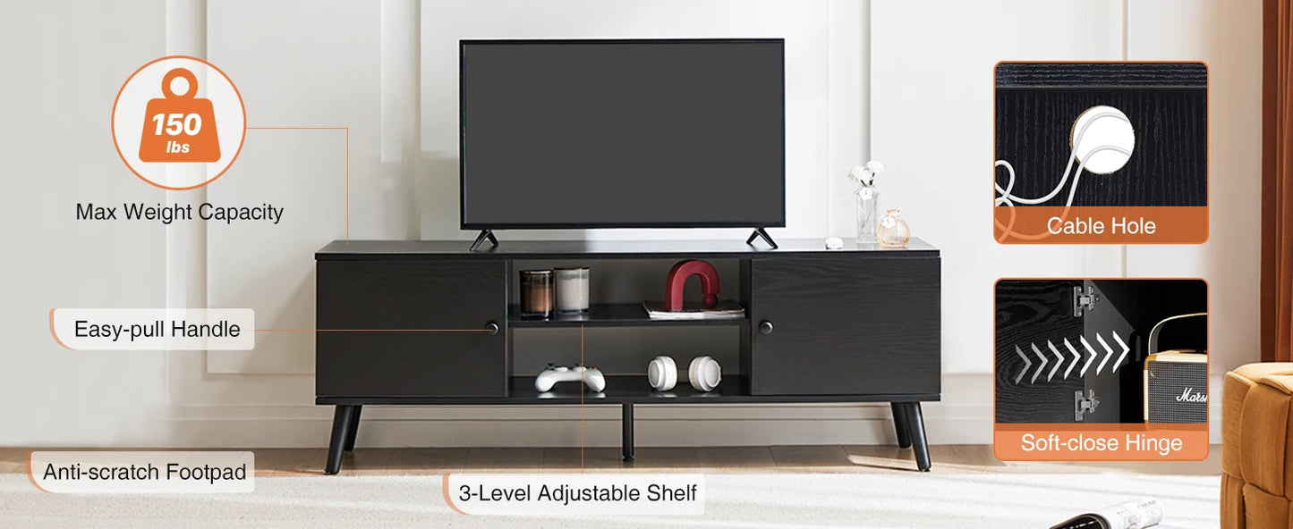 Ljustra Wooden Fireplace TV Stand for Up to 60 Inch Adjustable Shelf Storage