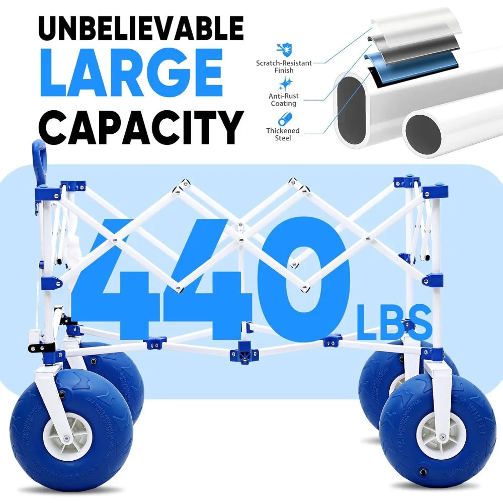 Heavy Duty Beach Wagon 440lb Capacity Oversized Foldable Cart