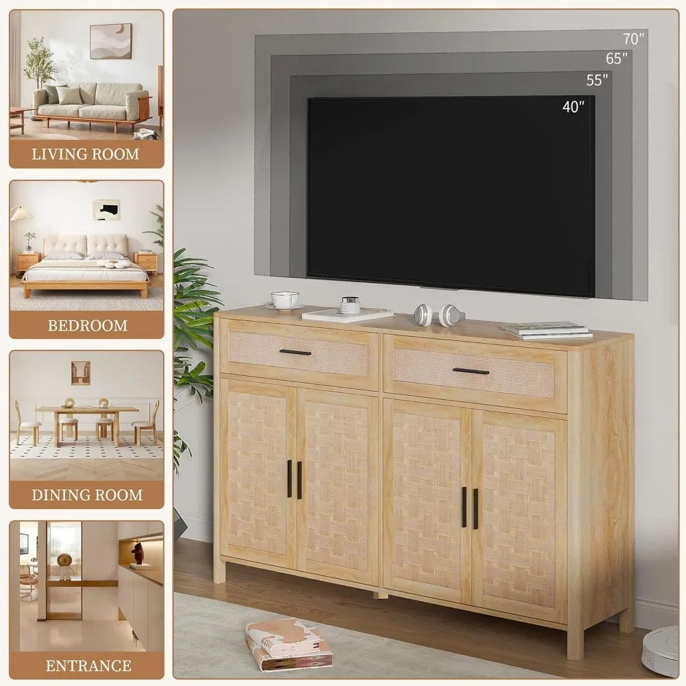 Farmhouse TV Stand for 65 Inch TV with Storage and Adjustable Shelves