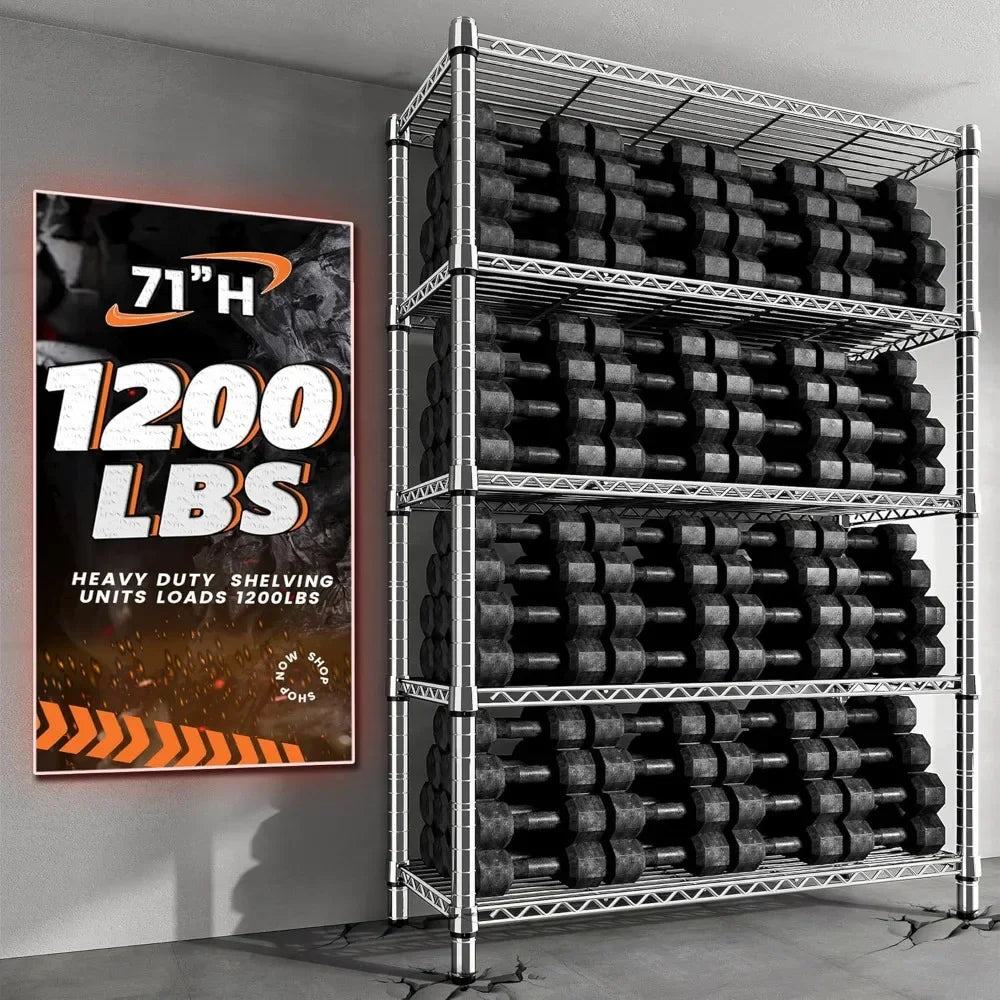Heavy Duty 5-Tier Wire Shelving Adjustable Storage Rack 1200LBS Capacity