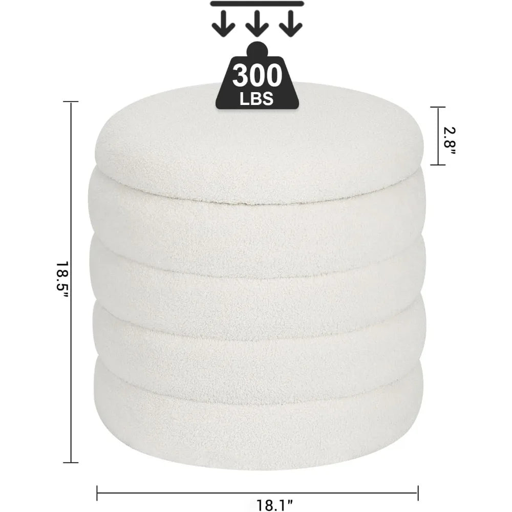 Modern Round Storage Ottoman Foot Rest Upholstered Vanity Stool