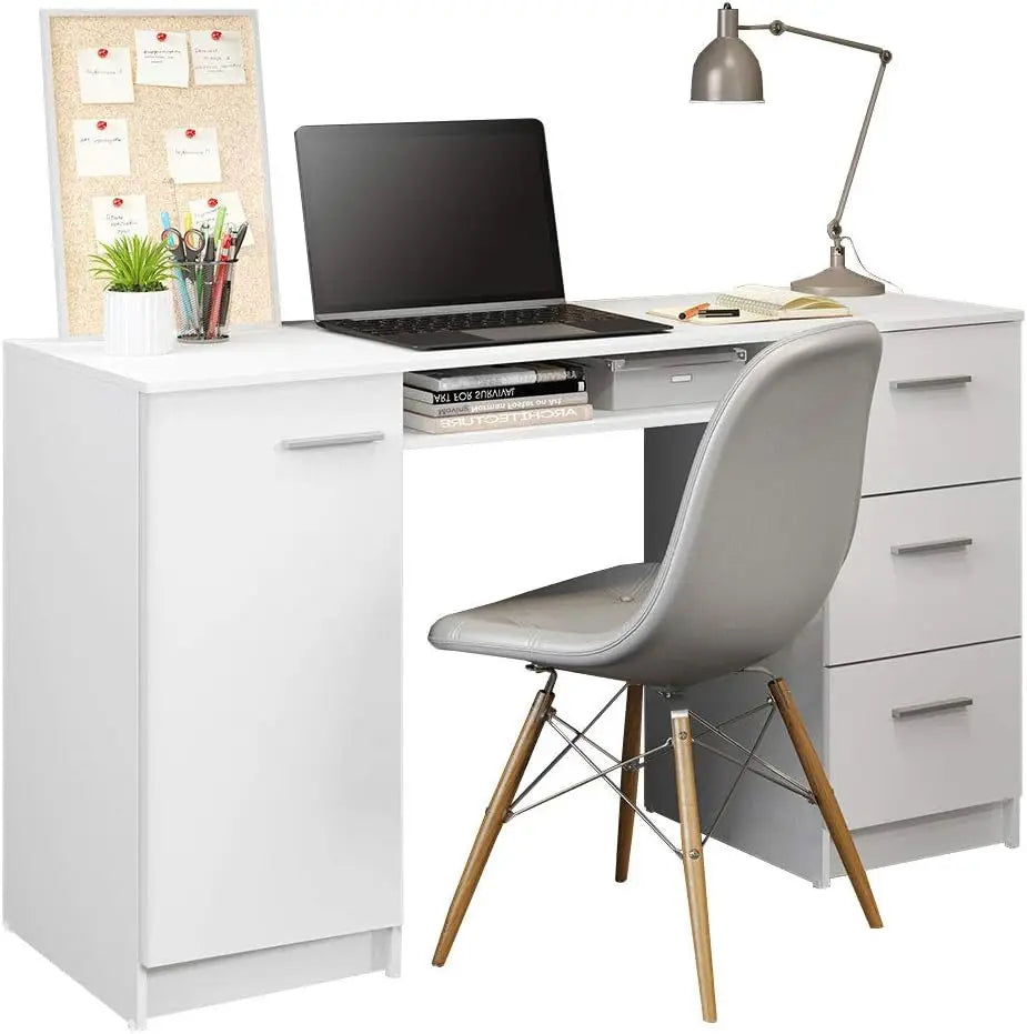 Computer Desk with Drawers and Storage Shelf Modern Home Office Workstation