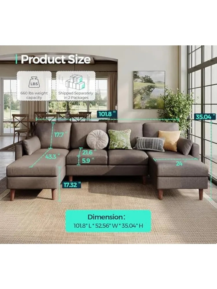 Ljustra U-Shaped Sectional Couch Sofa with Double Chaises and Pillows