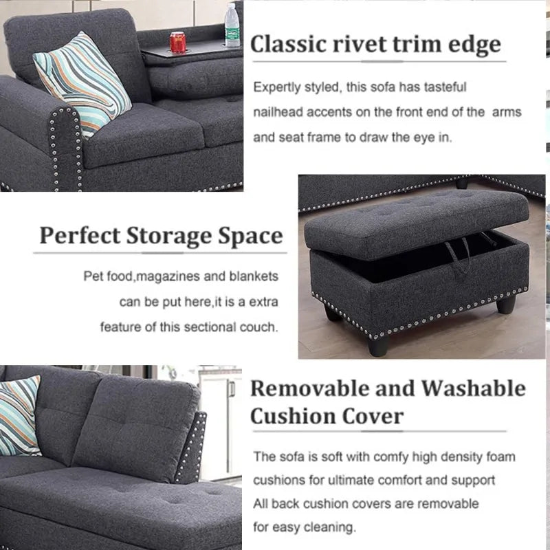 Ljustra Modular Sectional Sofa Set with Storage Ottoman and Pillows