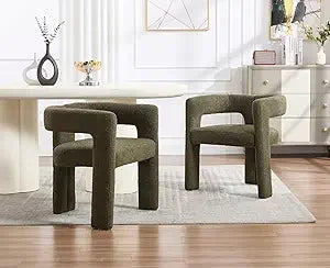Modern Barrel Dining Chairs Set of 2 Upholstered Boucle Accent Chairs