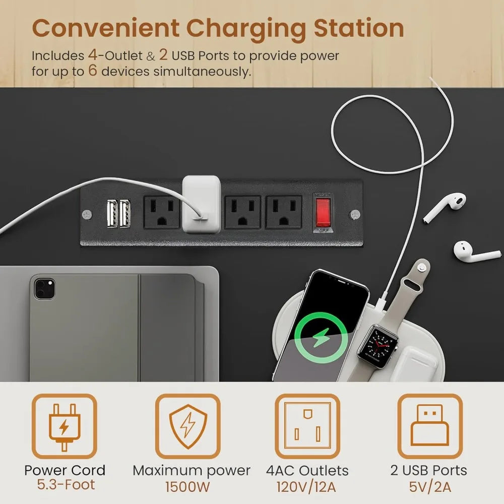 63 Inch Computer Desk with Lockable Drawers LED Lights Power Outlet Gaming