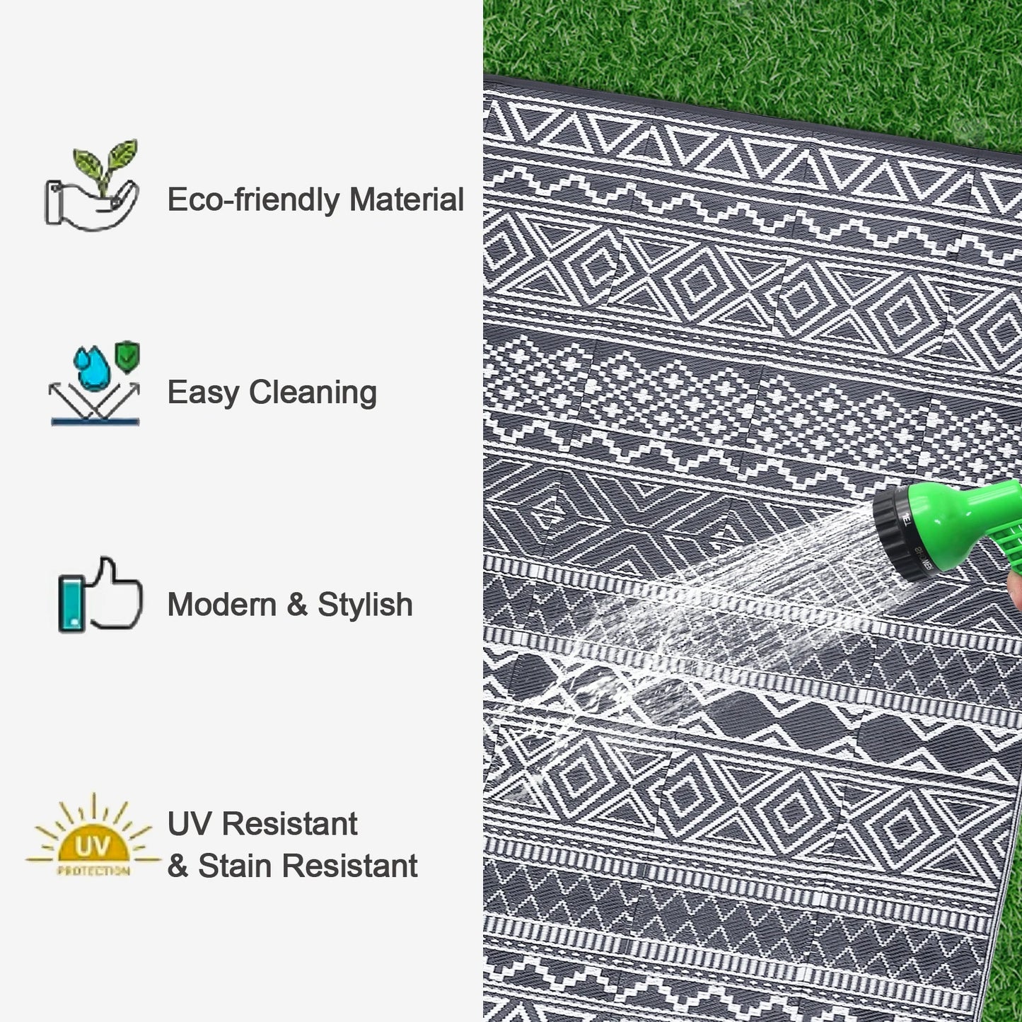 Outdoor Rug 5x8 Waterproof Reversible Patio Rug for Camping Porch