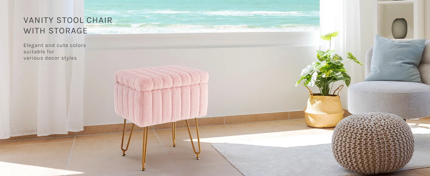 Ljustra Faux Fur Storage Stools Ottomans Padded Living Room Furniture