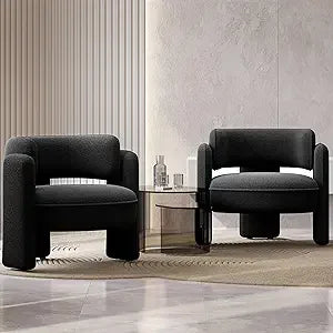 Sherpa Boucle Chair Set of 2 Modern Barrel Accent Chair Living Room